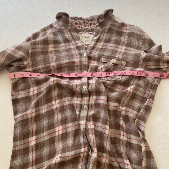 Aéropostale Plaid Button Down Shirt Brown Pink Flannel Top Women’s XL 100% Cotto - Picture 8 of 13